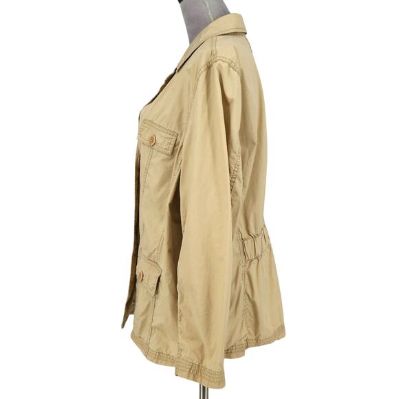 Talbots Jacket Plus Size 14W Beige Safari Cotton Lightweight Pockets Cargo Barn - Picture 6 of 16